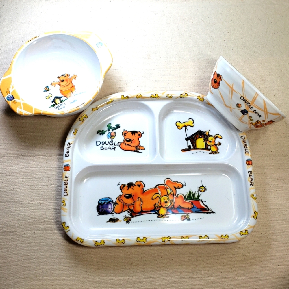 NEW - On & Yu (brand) 3-piece children's plastic plate & bowls set